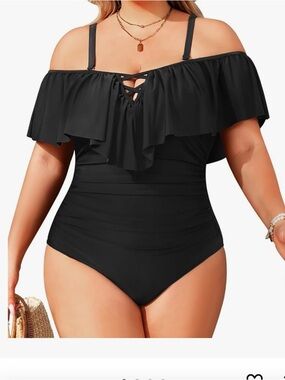 NWOT. Daci off shoulder ruffle ruched tummy control one piece swimsuit. XXL plus